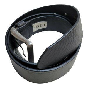 Women's Fossil Belt Black Genuine Leather Silver Tone Buckle 34" to 38" Waist